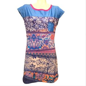 SMASH! Multimedia Boho Dreamy Midi Dress Lightweight Denim‎ Stretch US Small